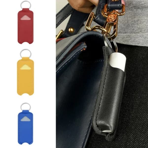 Leather Case Lip Balm Holder Keychain Holder Lipstick Keychain Bag Red Red