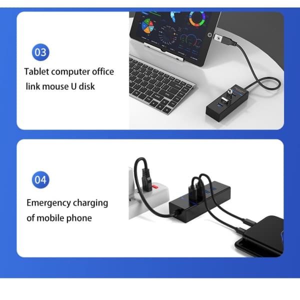 IC 4-ports USB 3.0 Adapter til stationær bærbar computer USB-hub