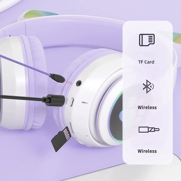 Hopfällbara Bluetooth-hörlurar, Cat Ear Led Light Up Trådlösa barnhörlurar, 10 timmars speltid, barnhörlurar med mikrofon över örat för skolan null none
