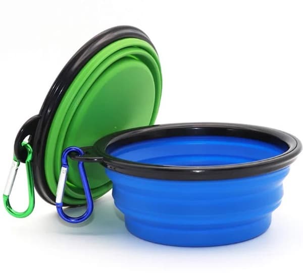 Hopfällbar - Drickskål - Matskål - Husdjursskål - Set om 2 - 500ML - Grön + Blå