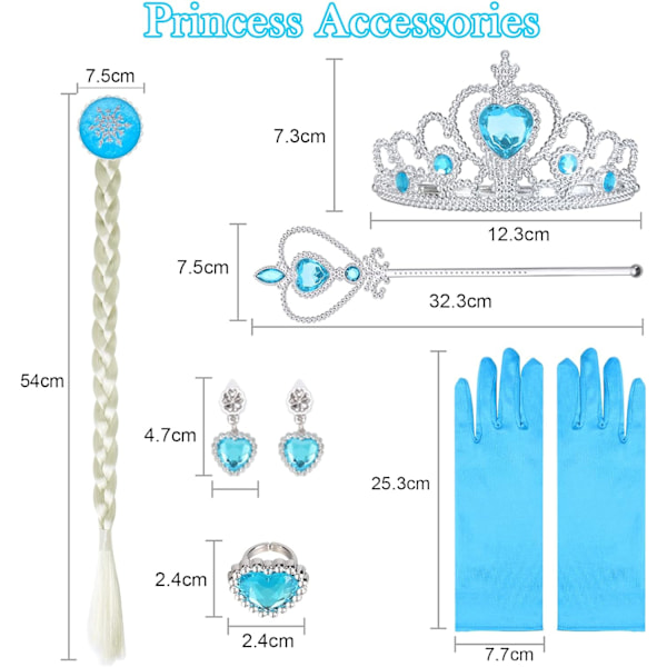 ELSA-asu Tytöille 9 osainen setti ELSA-mekko lapsille kruunun tiara-hanskojen ja taikakepin kanssa jouluun naamiaisiin karnevaaliin halloweeniin syntymäpäiväjuhliin 120 cm