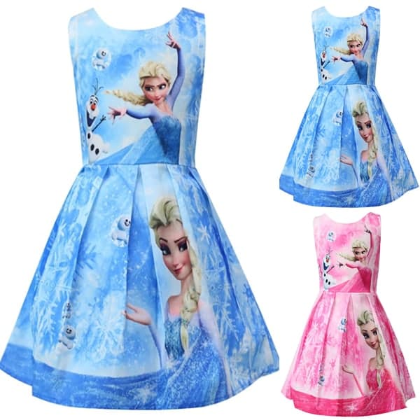 IC Frozen Prinsessflickor Cosplay Kostym Ärmlös Klänning Ljusblå 100