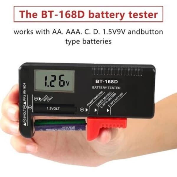 Universal Batteritester for AA AAA C D PP3 9V 1.5V Knappcellebatterier - Digital Tester Fungerer Uten Batterier