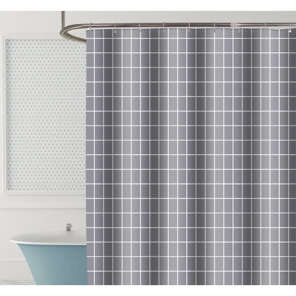 IC Grå Rutmönster Polyester Tjock Vattentät Duschdraperi 100cm bred * 180cm hög