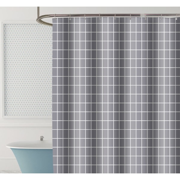 IC Grey Grid Polyester Tjock vattentät duschdraperi 100cm bred * 180cm hög,
