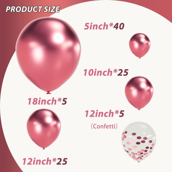 IC Pink Balloon Garland Arch Kit 100-pack 18/12/10/5 tums latex partyballonger Olika storlekar Konfettiballonger Kromballong