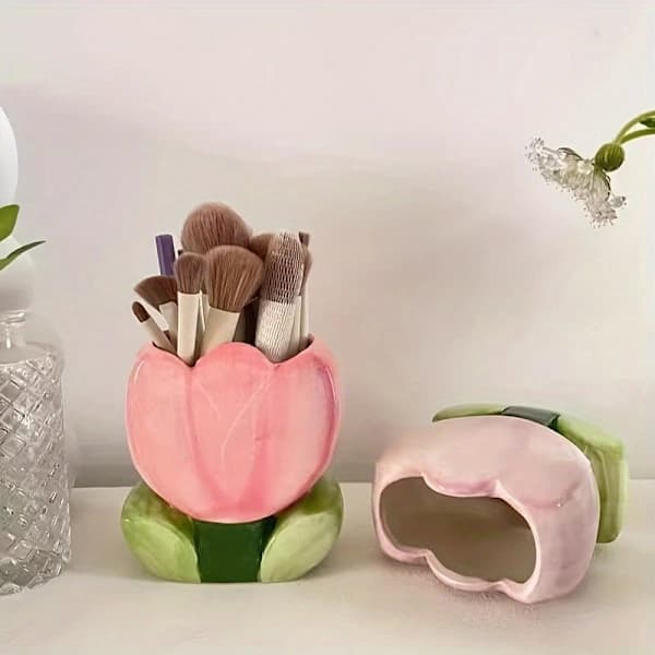 1 stk. blomstret opbevaringsspand til makeupbørster Tulip Tulip
