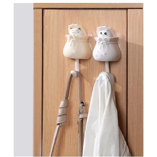 Strong Hook Self-Adhesive Holder Hook Door Wall Hanging Free Punching Self-Adhesive Hook Kitchen Bathroom Creative Cute White Cat Hook