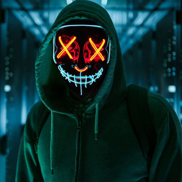 IC DWTECH LED Halloween Mask - Light Up Mask LED Masker EL Wire Skrämmande maske Blå&rød a