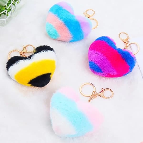 Fluffy hjerteformet nøglering Nøglering Ring Nøglering Dame Taske Bilcharme A A