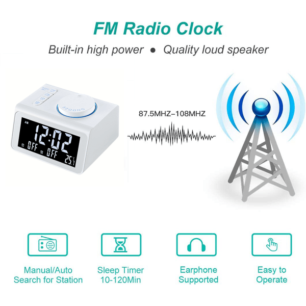 IG Radio digital klocka temperatur elektronisk klocka tyst nattljus vit