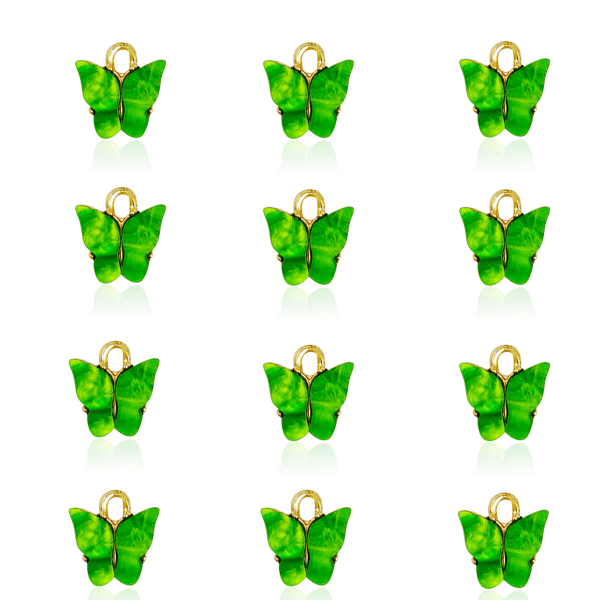 IC 12 st Butterfly Charms Butterfly hengt for smyckestillverkning Farge hengt til øret Armbånd Halsband DIY Göra gräsgrönt