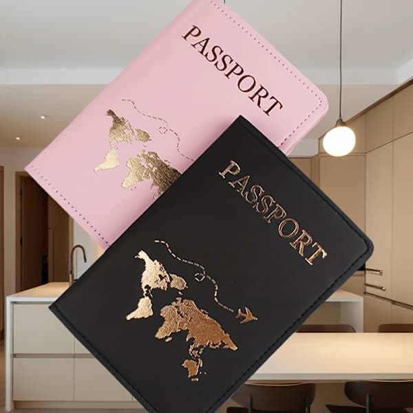 Mote for par, Reise-passfutteral, Gullbelagt, Passfutteral, Billettmappe, Pass Rosa Pink