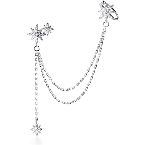 IC 925 Sterling Silver Fashion Star Cuff örhängen kedja för kvinnor tonårsflickor Star Crawler örhängen omslagsörhängen
