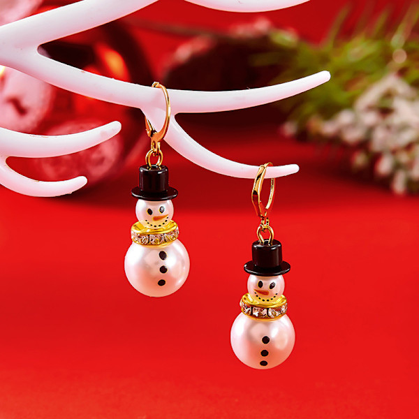 Juleøredobber, fasjonable, allsidige, europeiske og amerikanske, nye julediamanter, snøfnugg, perlehatt, snømannøredobber for kvinner MJ51 Snowman Earrings