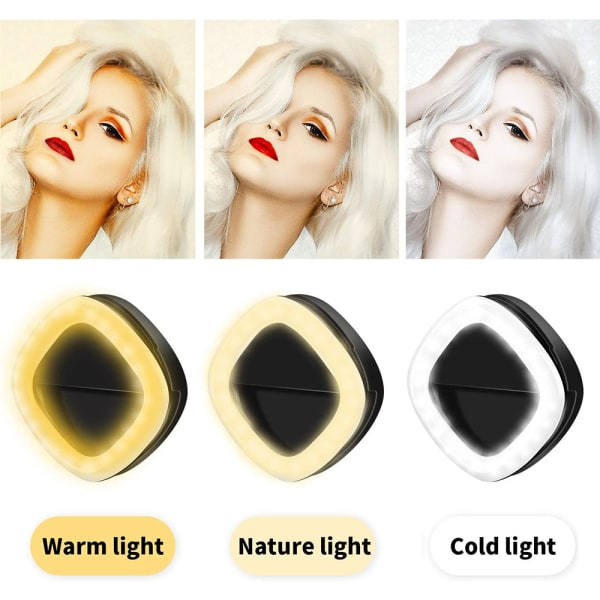 IC Selfie Light Mobiltelefon Selfie Ring Light Light 3 lystilstande Sort