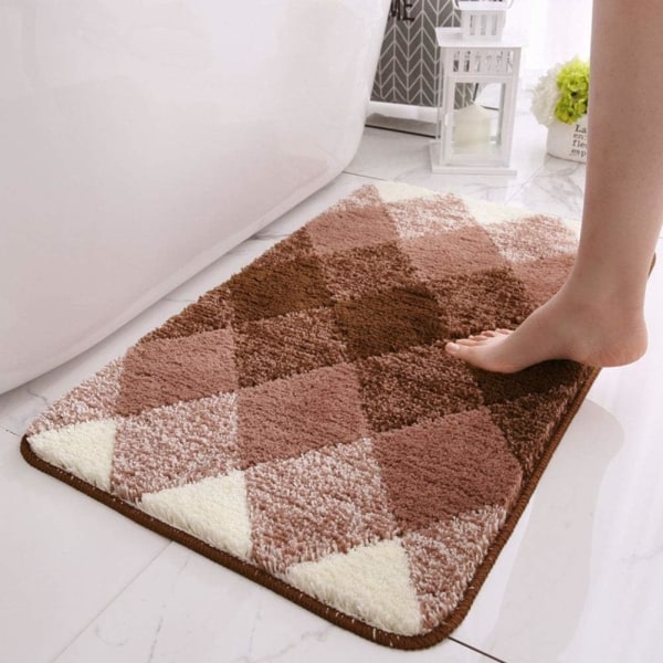IC Gradient Diamond Badrumsmatte Mikrofiber Myk Shaggy Badmatte Sklisikker Absorberende Plysj Gulvmatter Matte for Badekar Dusj Bad (Brun, 24\"x35\")