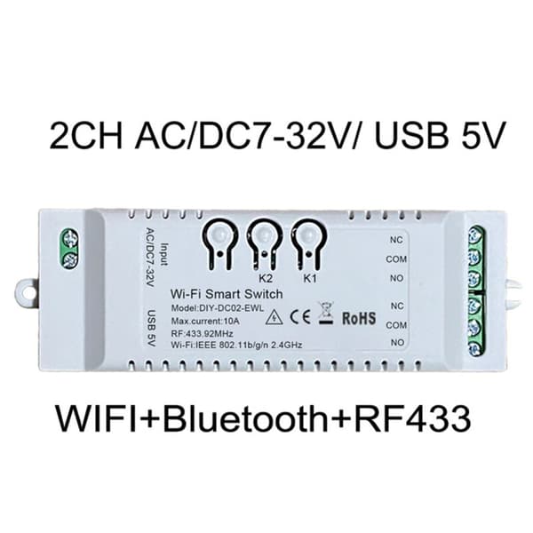 2CH WiFi Smart Switch DIY Timer 7-32V 2.4G + RF433 BT Hemautomation Modul för Hem IFTT