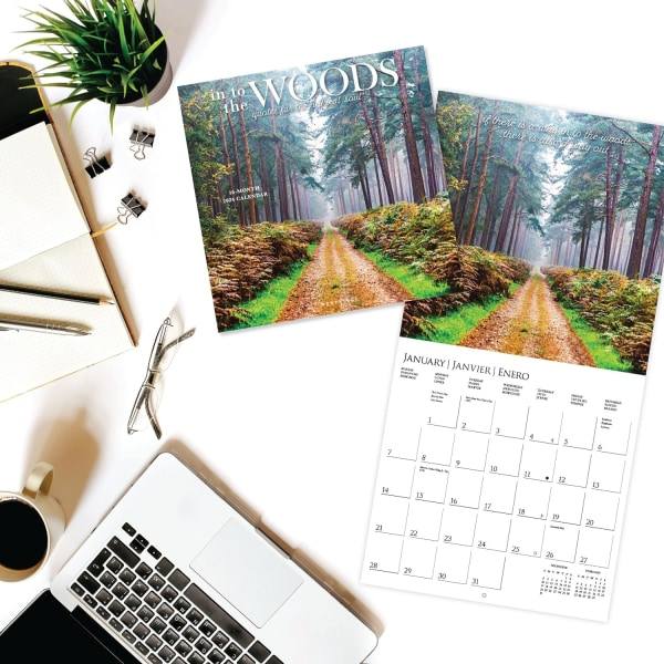 2024 In to the Woods Seinäkalenteri | 12\" x 12\" | Suuri kuukausittainen ruudukko | 3 kieltä & merkittyjä pyhäpäiviä | 4 2024