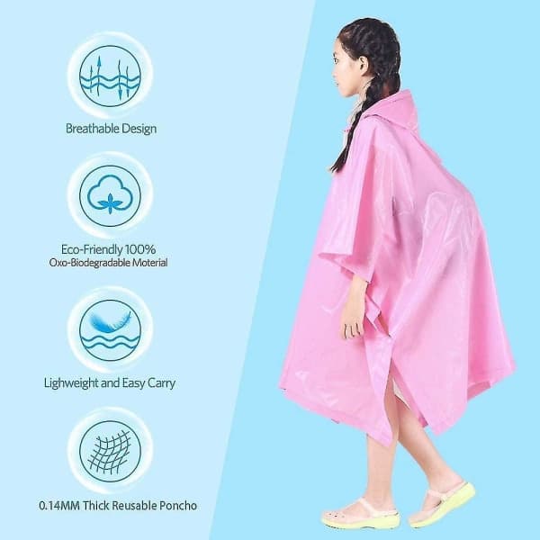 IC Regnponcho för barn, [2-pack] Eva Kids Regnjacka Återanvändbar regnjacka för barn, pojkar och flickor