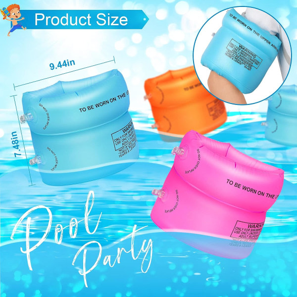 IC 12-pack Armfloaties Simarmband Uppblåsbara Vattenfloater Flytarmringar Simringar Rullbara Armfloaties (Gul, Blå, Roseröd)