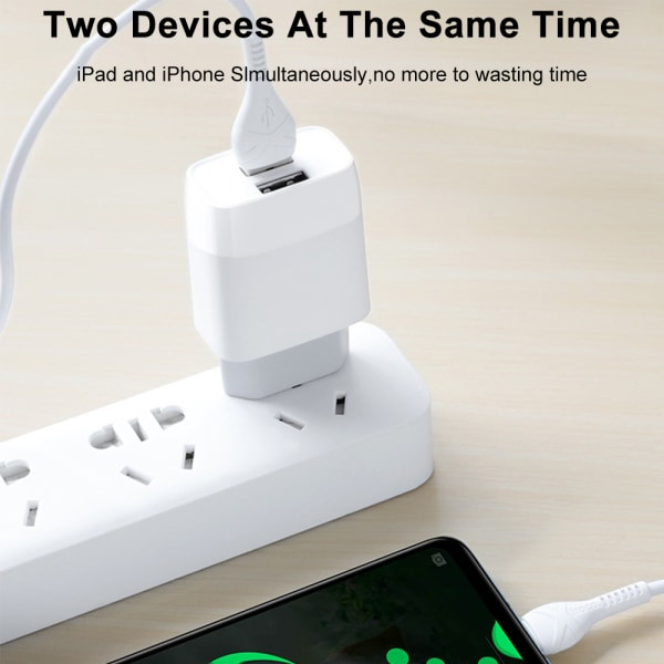 IC USB-oplader, opladningsadapter, 15 W USB-strømadapter, USB-stik til White With iPhone-kabel