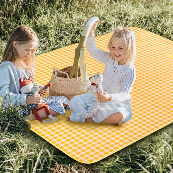 200 x 200 cm Piknikmatte, Vanntett Fuktsikker Stor Sammenleggbar for Camping Reiser Strand Hage Duk (Sammenleggbar i Veske) - Gul