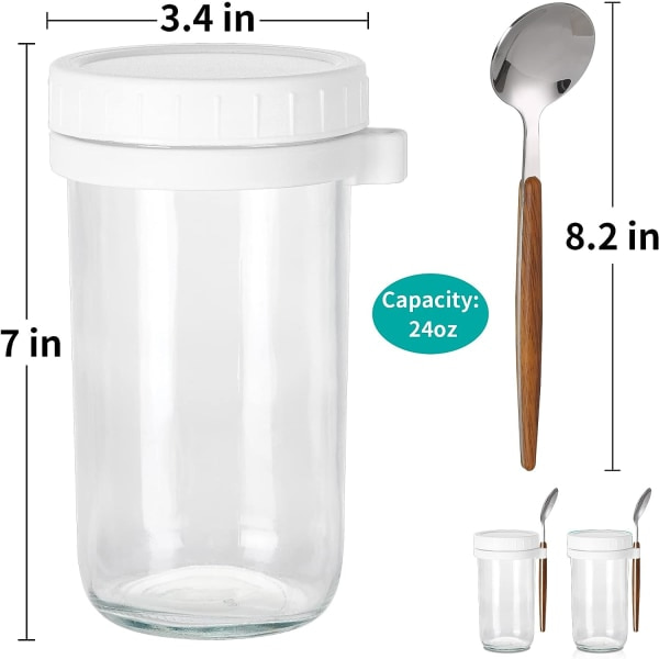 IC Havrebeholdere over natten med lokk og skjeer: 24 oz Mason-krukker for havre over natten - 2-pakning matbeholdere i glass