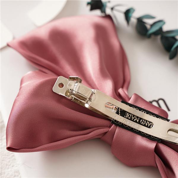 6-delt satin stor sløyfe hårklipp sett, hårklipp stor sløyfe sløyfe chiffon fjær hårklipp retro fransk dame stil