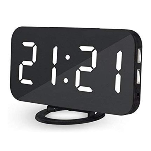 IC Digital vækkeur, stor LED-skærm med dobbelt USB-opladningsporte, automatisk dæmpningstilstand, enkel snooze-funktion - Hvidt lys