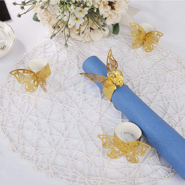 IC 50 stk Butterfly Papir Servietringe, Guld Vintage Servietringe