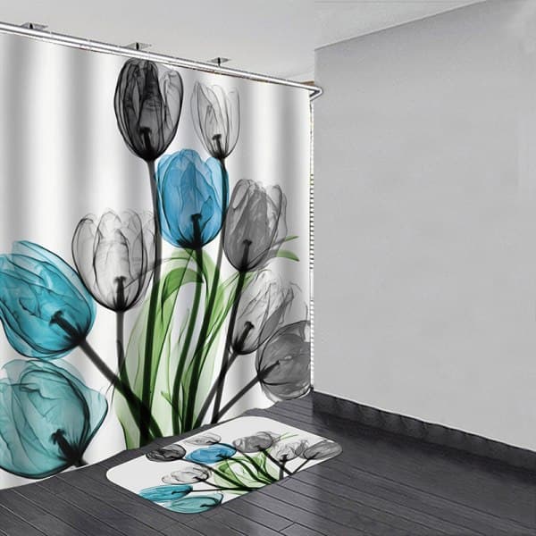 IC Inredning Tulip Baderomsmatte Sett Vanntett polyesterstoff Baderomsgardin 90*180