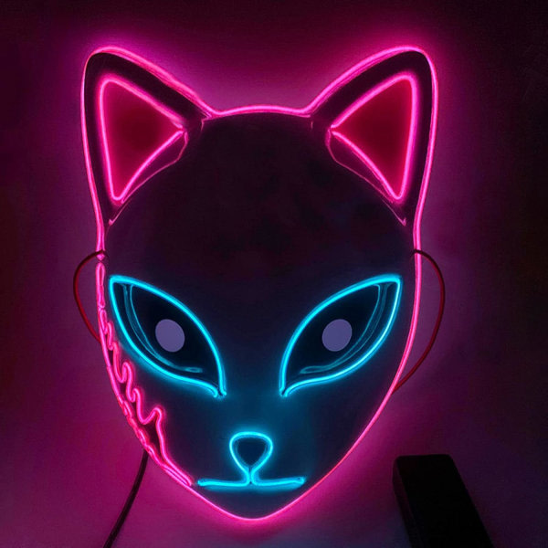 IC SINSEN Demon Slayer Fox Mask LED Cosplay Cat Mask Japansk anime Halloween kostym rekvisita för barn Vuxna Pink