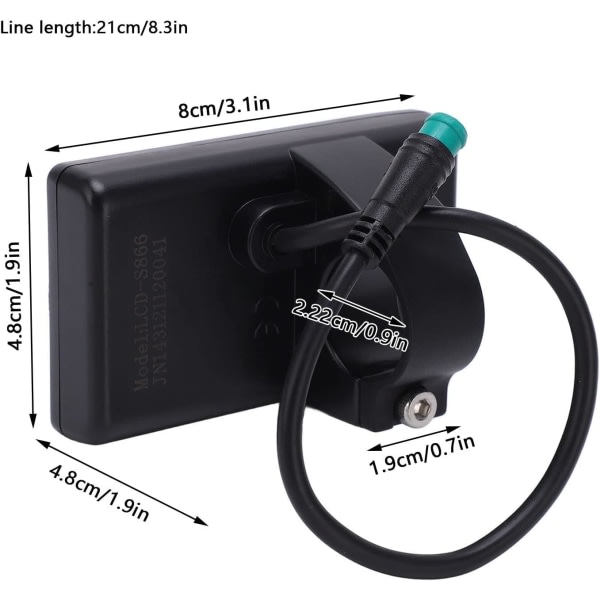 IC S866 LCD-skjerm, 24V 36V 48V LCD-skjerm med stor skjerm med vanntett kontakt for elsykkel