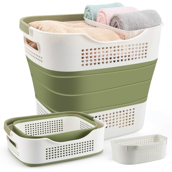 IC Vikbara tvättkorgar av plast: Vikbara tvättkorgar - hopfällbara popup-tvättkammare for vask og lagring 43 liter (grønn)