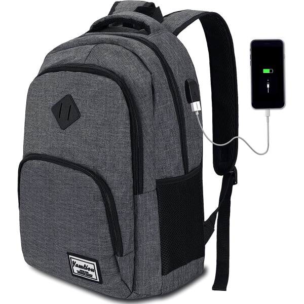 IC Datorryggsäck Vattentät Affärsryggsäck med USB-laddning för Universitet/Fritid/Affärer/Skola (Mörkgrå)
