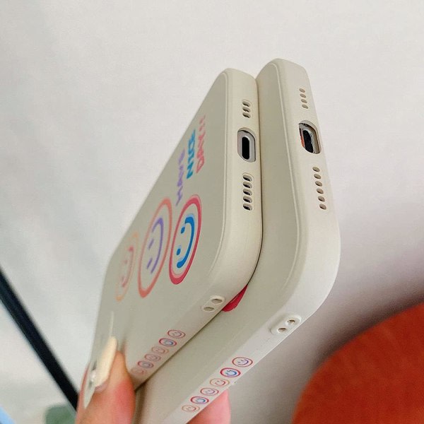 IC Söt leendemönster kompatibelt med iPhone 11- case, silikon Slim Fit [Mjukt anti-scratch mikrofiberfoder] 6,1 tum (beige)