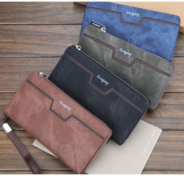 IC baellerry lang lynlås til mænd pung PU læder clutch business casual ungdom clutch mørkeblå blå