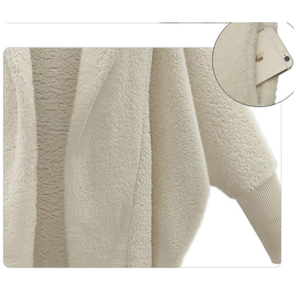 Dam Vinter Fuzzy Fleece Kappa, Öppen Fram Hooded Cardigans Jacka Vit 4XL