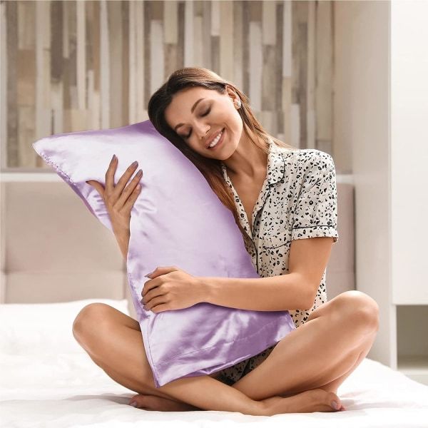 IC Satinsilk tyynyliina hiuksille ja iholle, laventeli tyynynpäällinen Standardkoko 2-pakkauksessa, superpehmeä kuori (20x40 tuumaa)