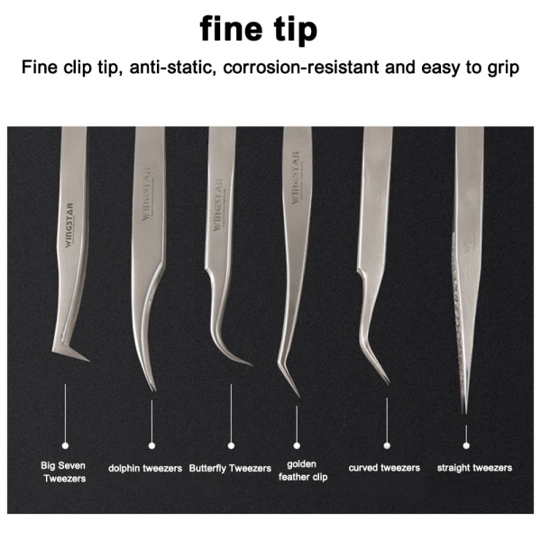 IC-set för ögonfransförlängning Rak och böjd spets Pincett för lösögonfransar Ögonfransapplikator Verktygsstil 7