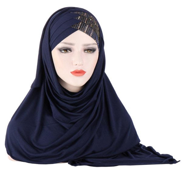 IC Kvinnors Hijab Muslim Hijab Heltäckande Lång Halstørklæde-marinblå