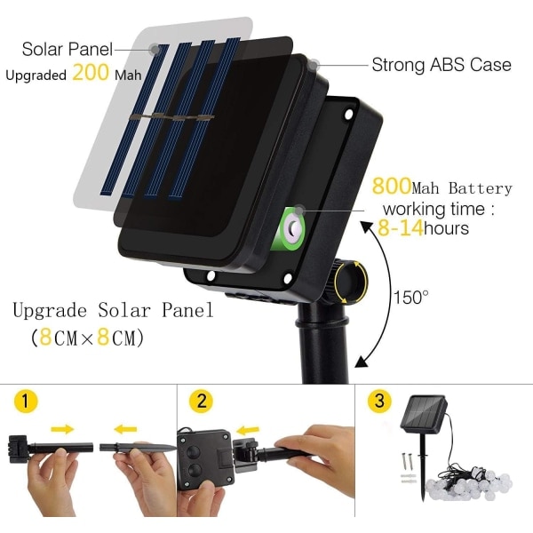 IC 50 LED Vedenkestävät Solar-valosarjat, 8 valotilaa sisätiloihin