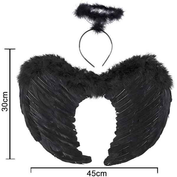 Englevinger, Sort, Engel Kostume Til Kvinder, Med Glorie Og Sorte Vinger, Til Piger, Fjer Vinger Fallen angel wings - black-45 cm