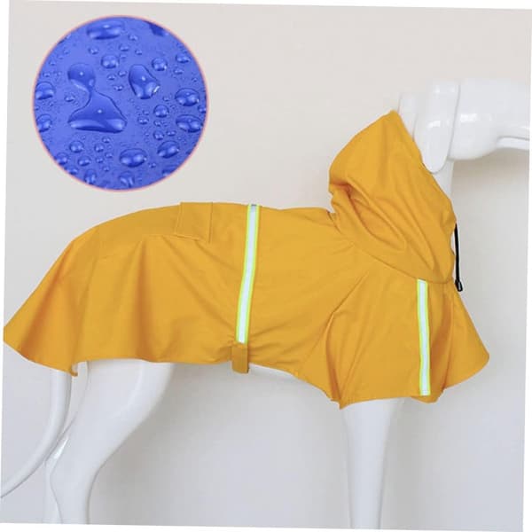 Hunderegnjakke, hette-stretchkappe med refleksstriper, for mellomstore til store hunder, regnværsgåturer, gul, 5XL