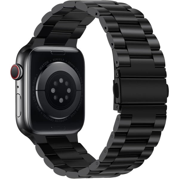 IC Kompatibel med Apple Watch-bånd 42/44/45 mm, bånd i rostfritt stål, Apple Watch Series 7/6/5/4/3/2, 38 mm 40 mm 41 mm svart