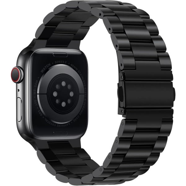 IC Yhteensopiva Apple Watch -ranneke 42/44/45 mm, ruostumattomasta teräksestä valmistettu ranneke, Apple Watch Series 7/6/5/4/3/2, 38 mm 40 mm 41 mm musta