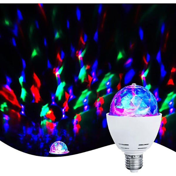LED Party Lampa, Automatisk Roterande 3W Multi-Color LED Lampa, Discoljuseffekt, Lämplig för Alla Lampor med E27 Sockel, Vit