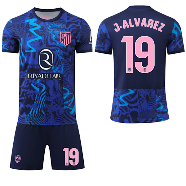 Atletico Madrid 2 bortatröja mörkblå La Liga fotbollsuniform Nr. 7 Griezmann 19 Alvarez No. 19 with socks #26