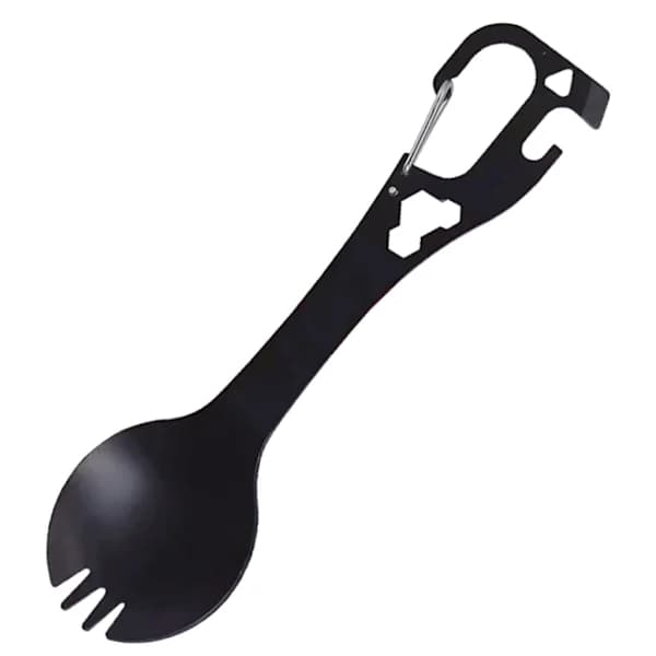 5-i-1 Spork i Rustfrit Stål Campingbestik med Ske Gaffel Flaskeåbner